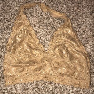 Tan/Gold Lace Halter Bralette